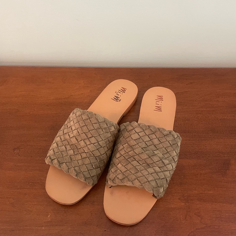 Mi.iM Womens Woven Slides Sandals Green Suede 7